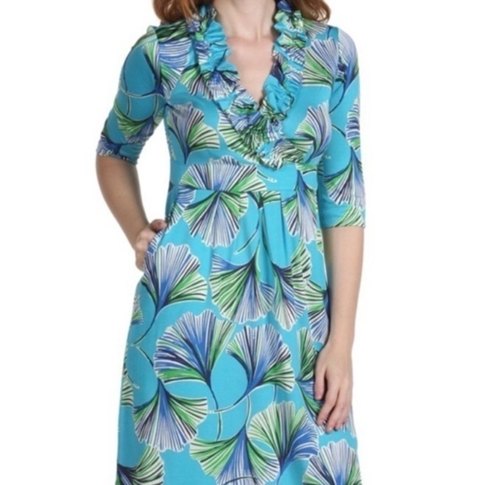 Lilly Pulitzer Blue and Green A-line Midi Dress